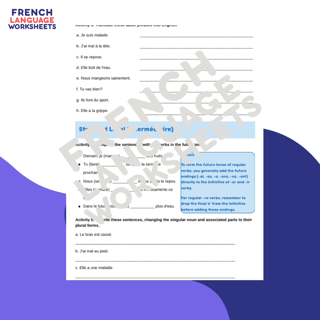 Aïe aïe aïe! - GCSE French Worksheet (AQA Theme 1)