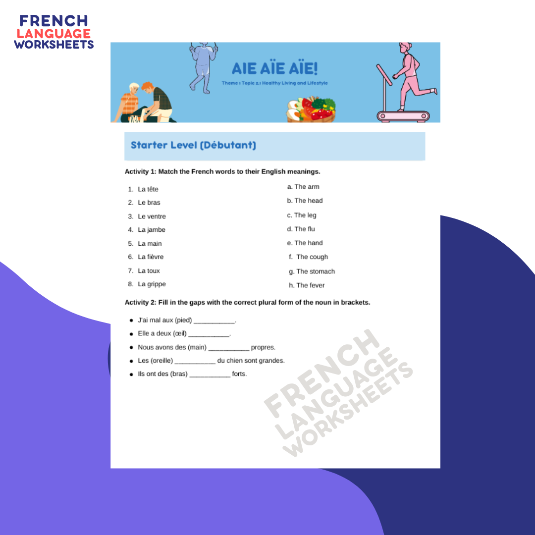 Aïe aïe aïe! - GCSE French Worksheet (AQA Theme 1)