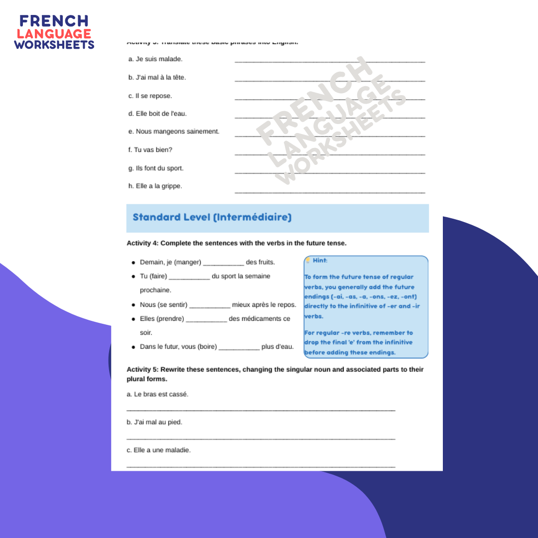 Aïe aïe aïe! - GCSE French Worksheet (AQA Theme 1)