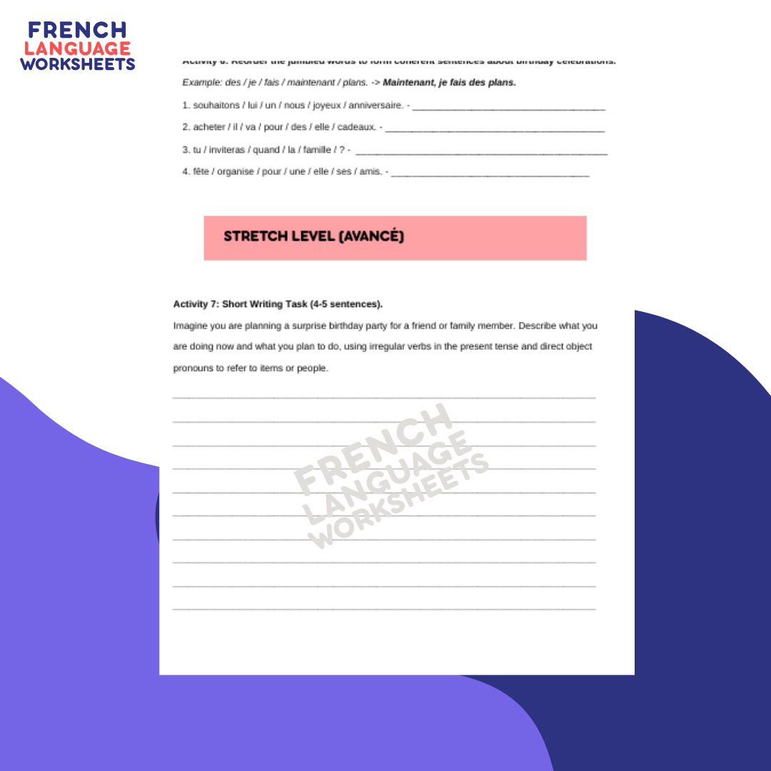 Bon Anniversaire! - GCSE French Worksheet (AQA Theme 2)