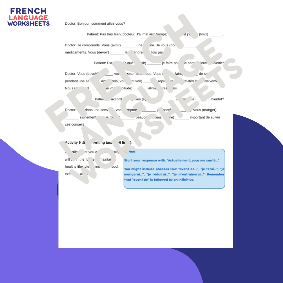 Comment rester en bonne santé? GCSE French Worksheet (AQA Theme 1)
