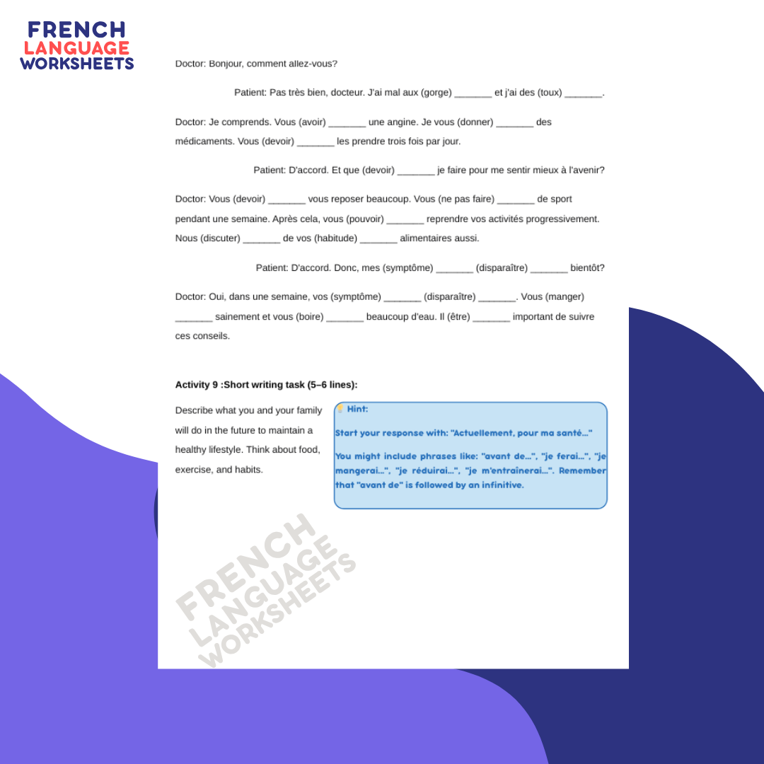 Comment rester en bonne santé? GCSE French Worksheet (AQA Theme 1)