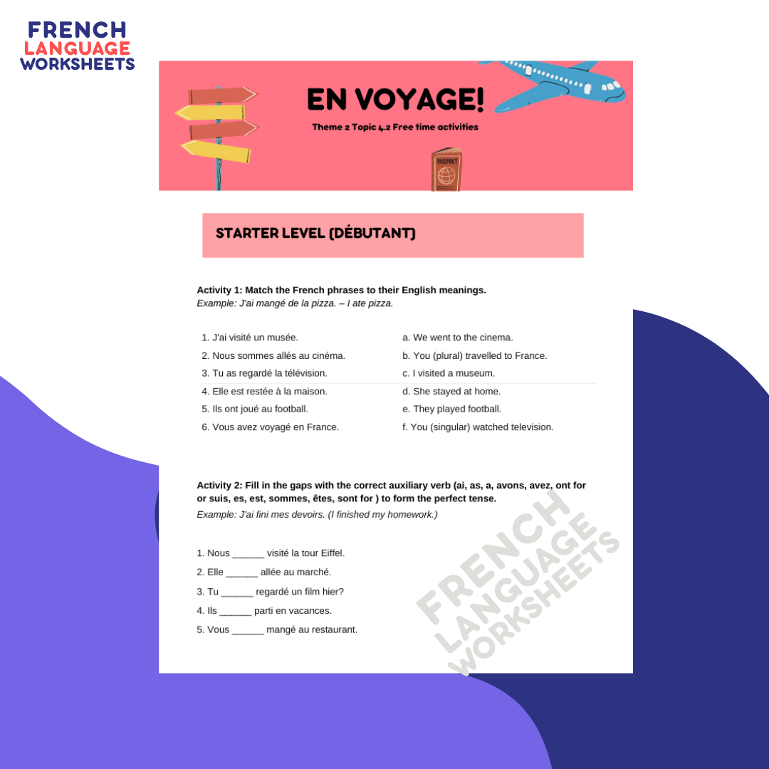En voyage! - GCSE French Worksheet (AQA Theme 2)