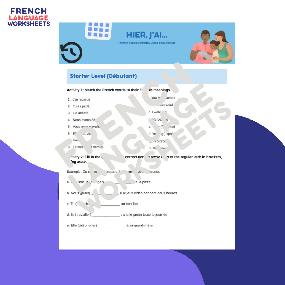Hier, J'ai... GCSE French Worksheet (AQA Theme 1)