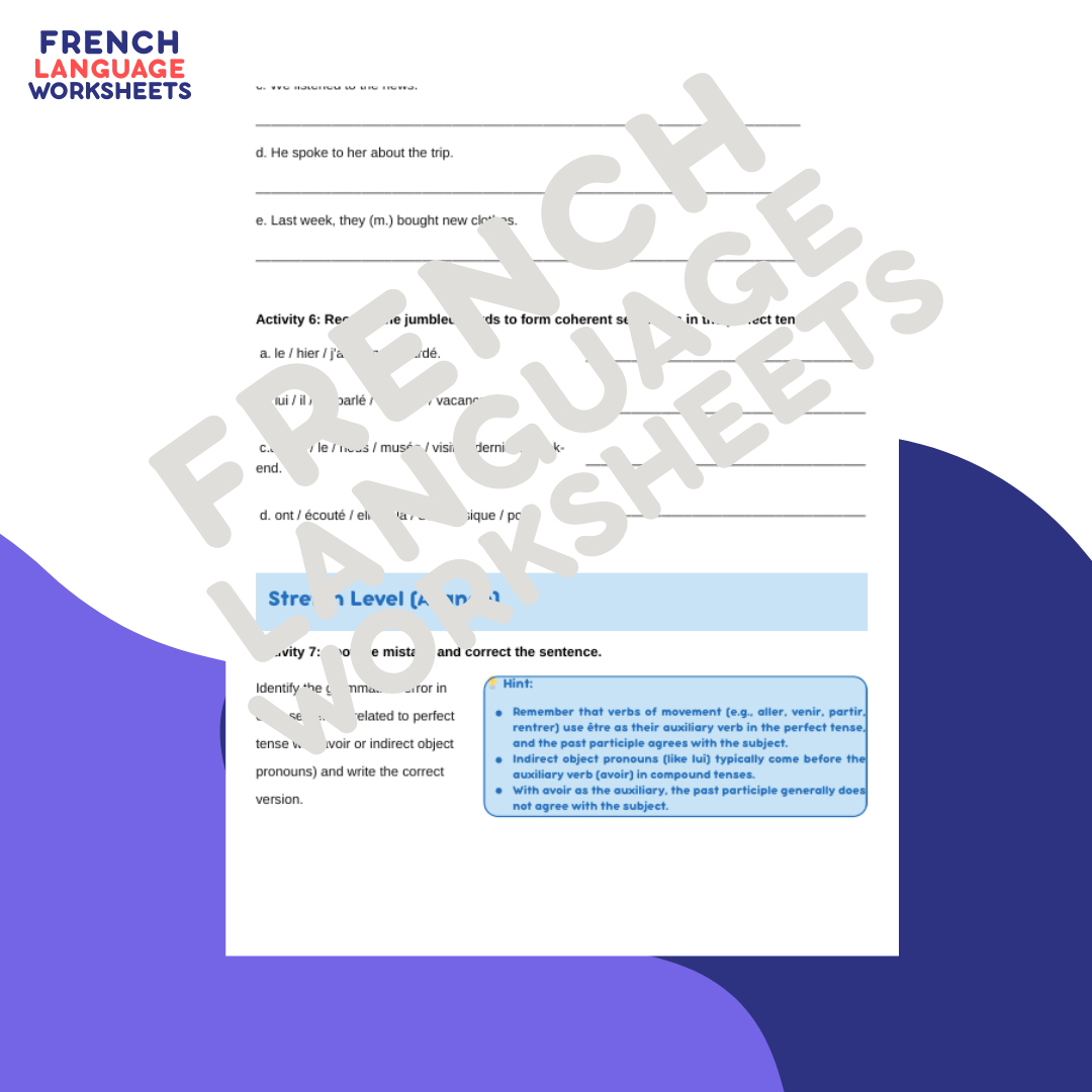 Hier, J'ai... GCSE French Worksheet (AQA Theme 1)