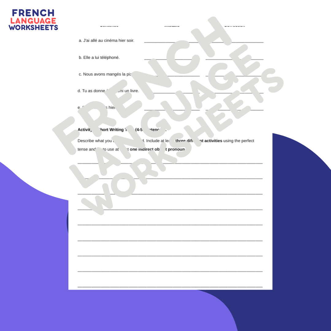 Hier, J'ai... GCSE French Worksheet (AQA Theme 1)