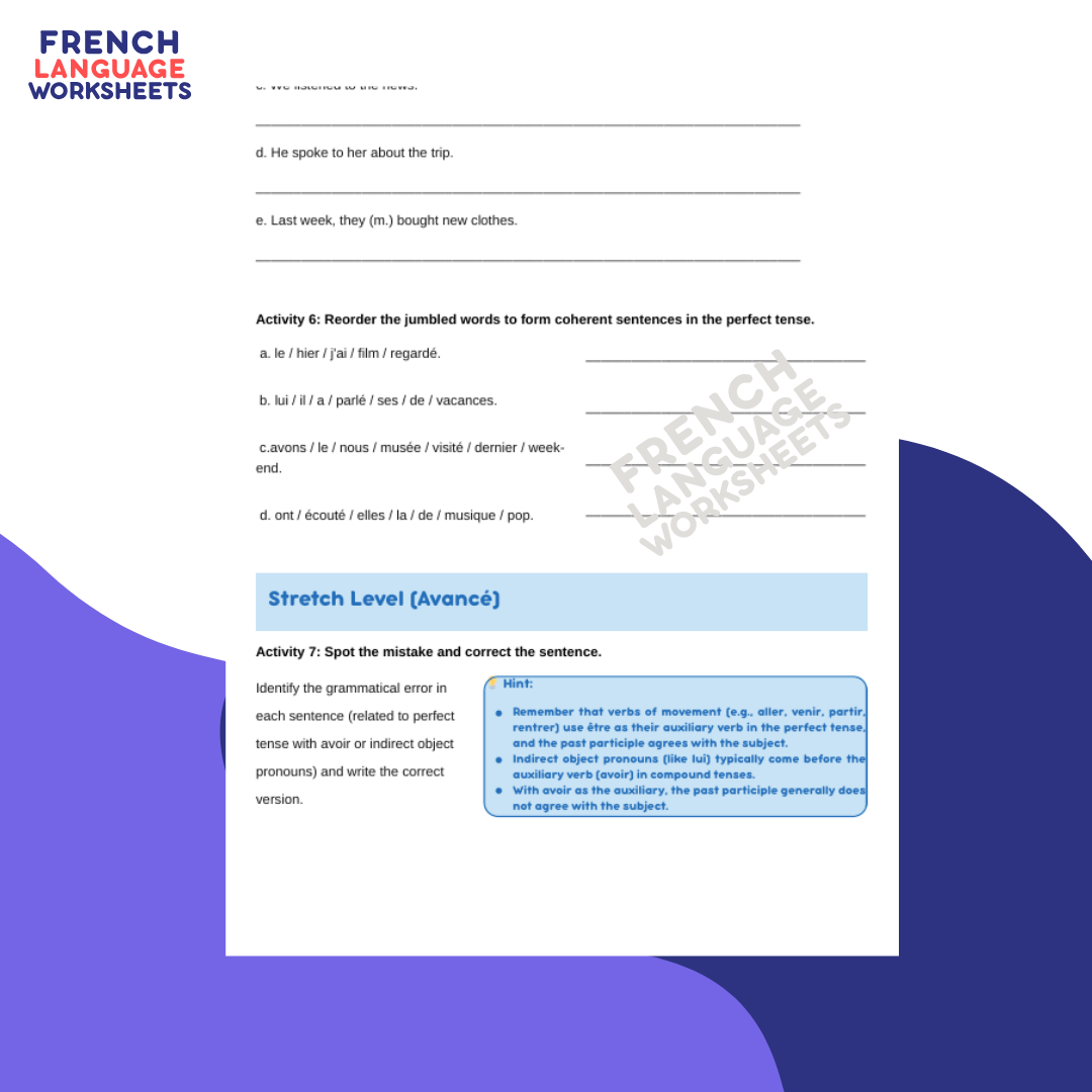 Hier, J'ai... GCSE French Worksheet (AQA Theme 1)