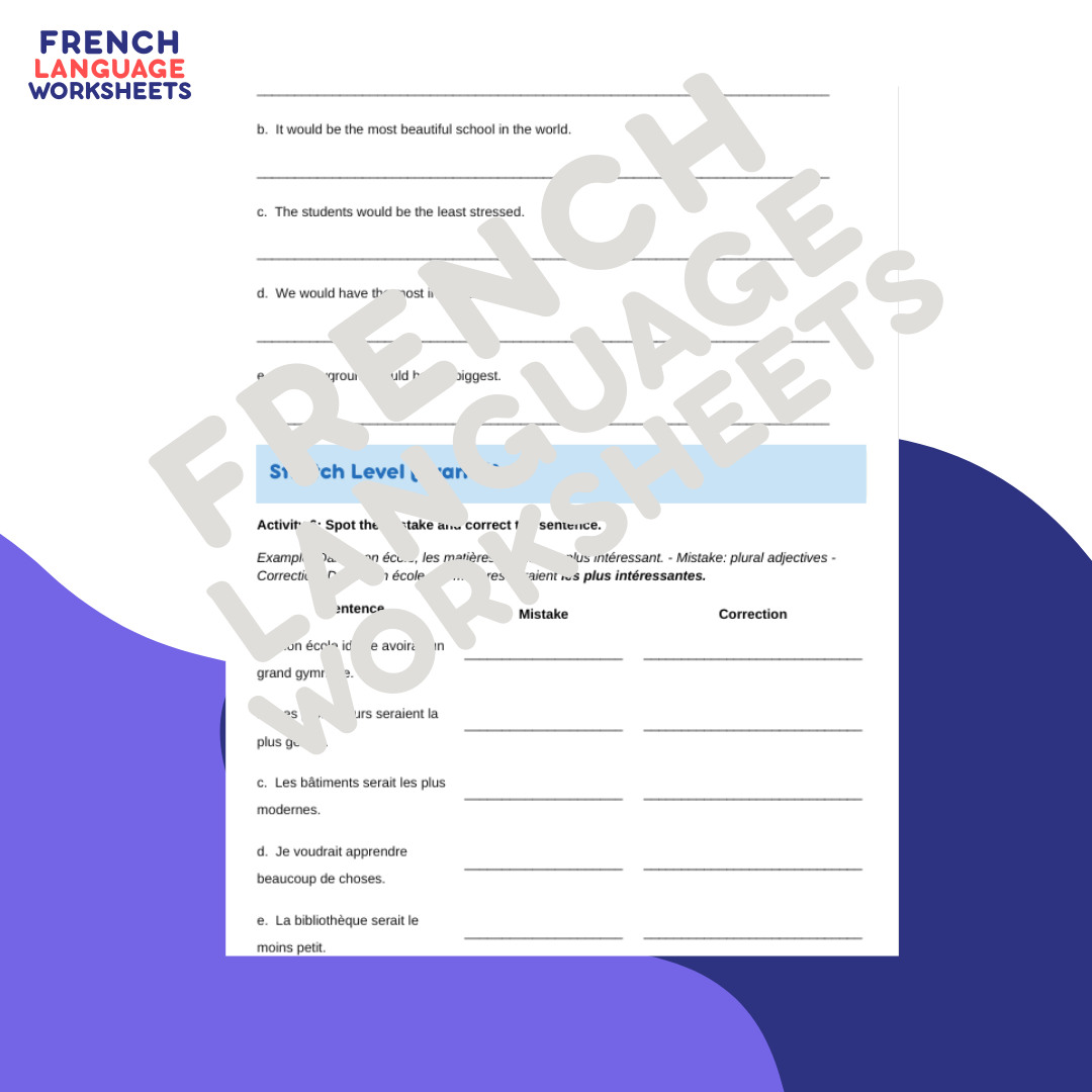 L'école de mes rêves GCSE French Worksheet (AQA Theme 1)