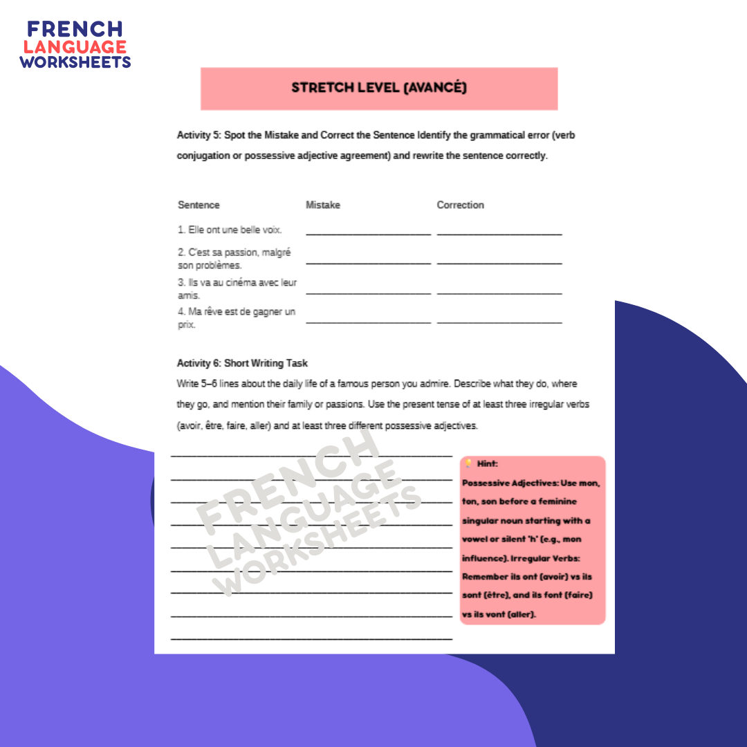 La vie de célébrité - GCSE French Worksheet (AQA Theme 2)