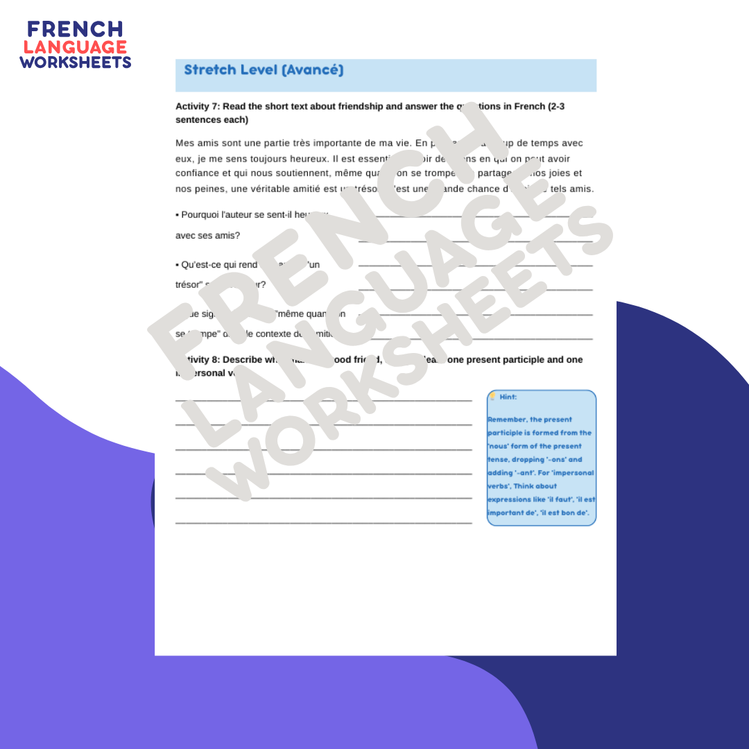 Les Amis, C'est Ma Vie - GCSE French Worksheet (AQA Theme 1)