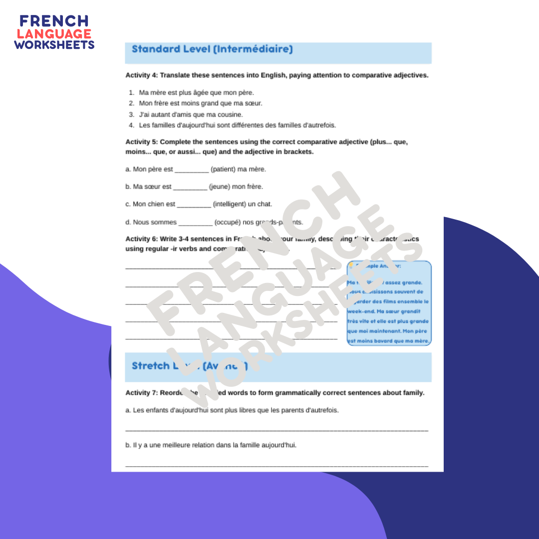 Les Familles de Nos Jours - GCSE French Worksheet (AQA Theme 1)