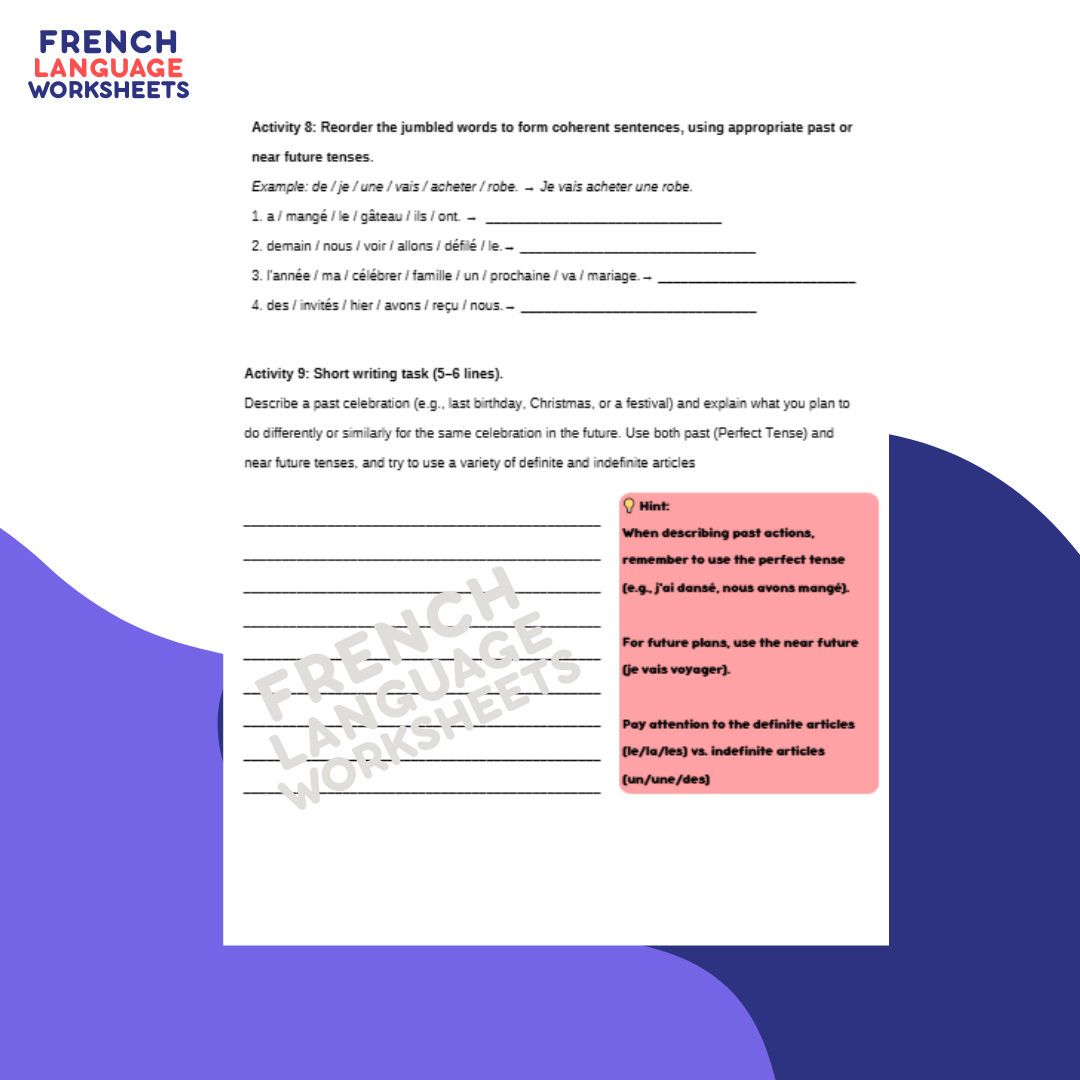 Les fêtes dans le passé et à l'avenir - GCSE French Worksheet (AQA Theme 2)