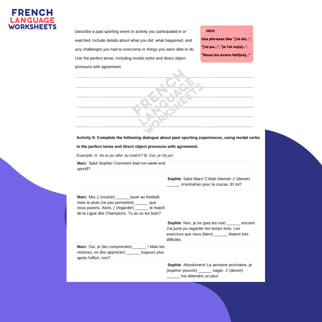 Le sport, c'est ma passion! - GCSE French Worksheet (AQA Theme 2)