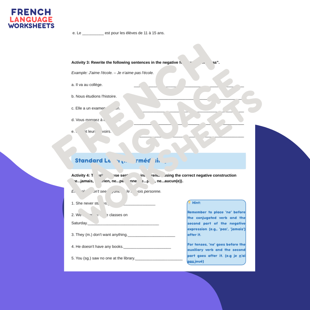 Lycée et Université? GCSE French Worksheet (AQA Theme 1)