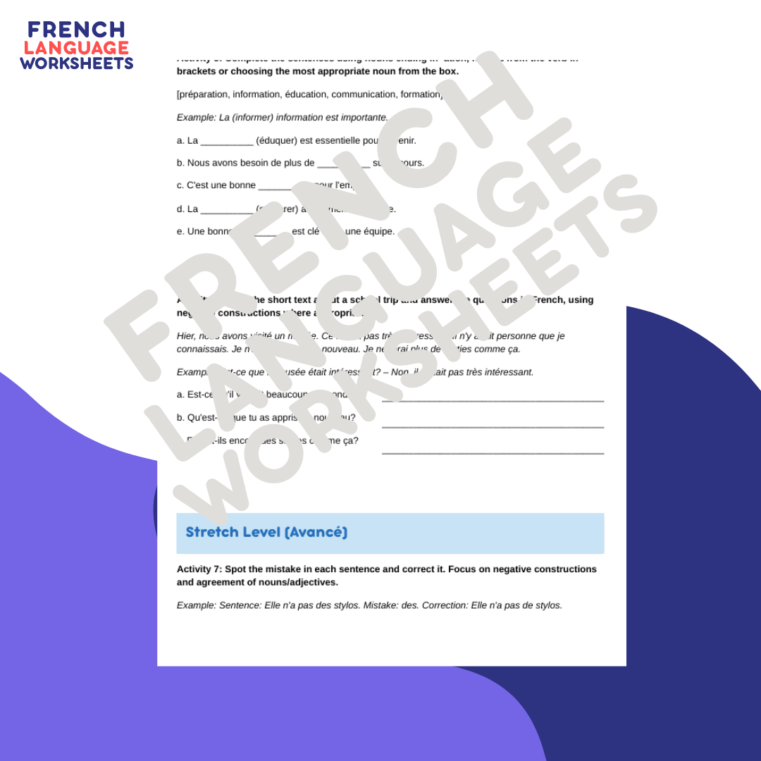 Lycée et Université? GCSE French Worksheet (AQA Theme 1)