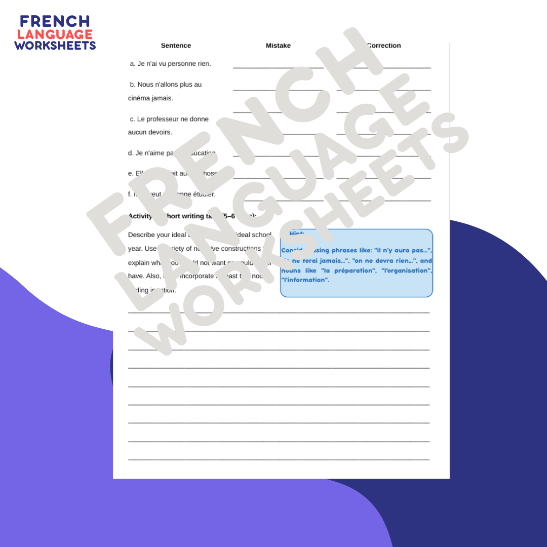 Lycée et Université? GCSE French Worksheet (AQA Theme 1)