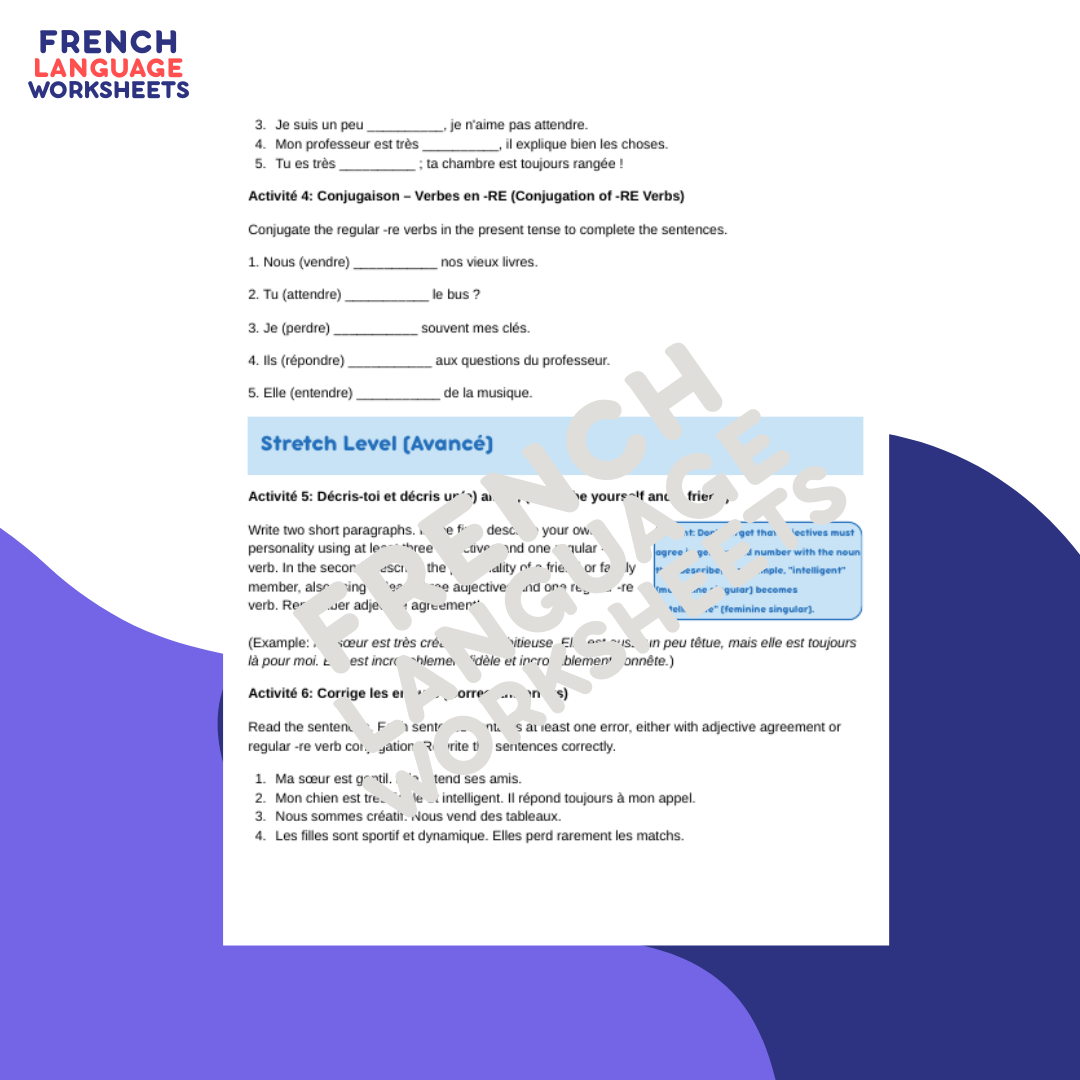 Ma Personnalité - GCSE French Worksheet (AQA Theme 1)