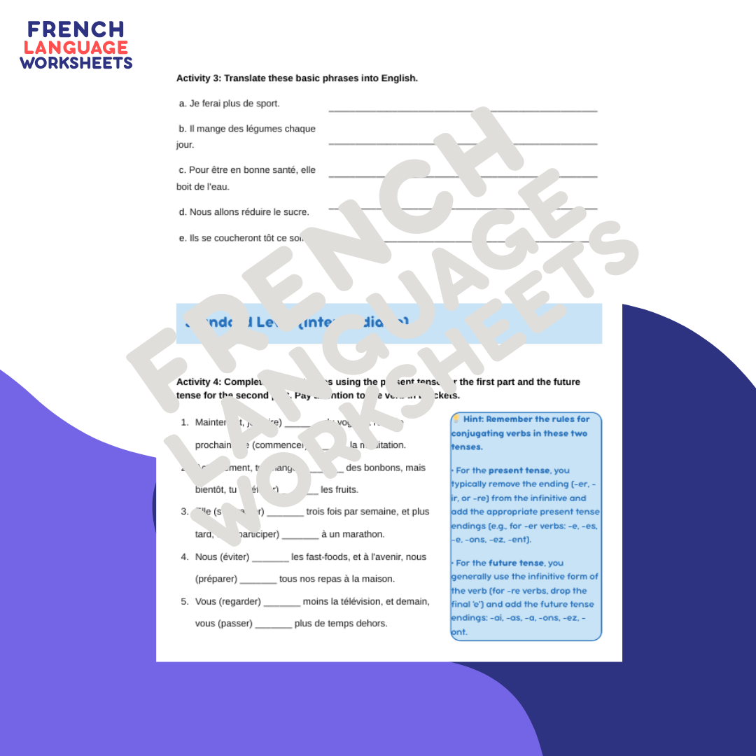 Mes Projets Bonne Santé - GCSE French Worksheet (AQA Theme 1)