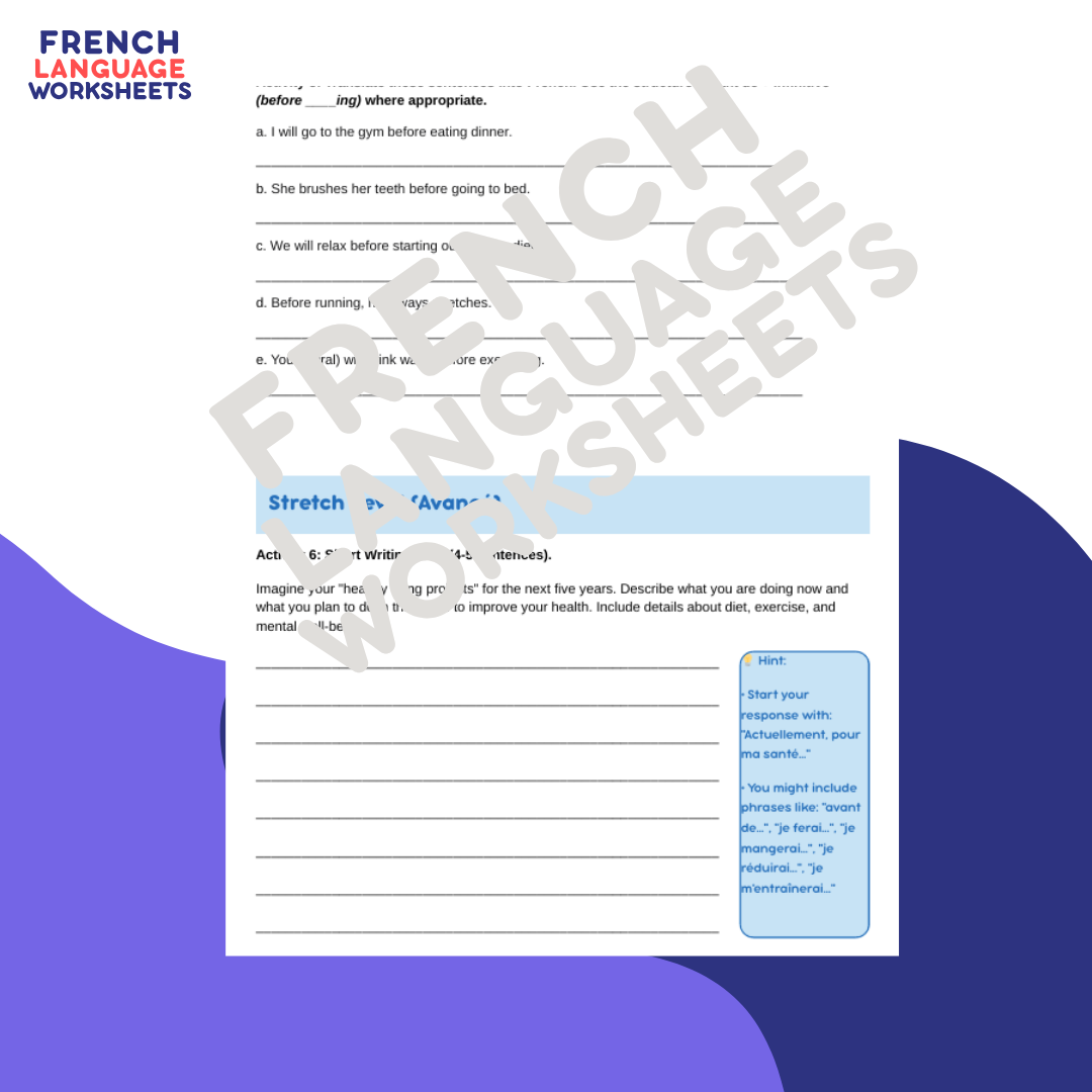 Mes Projets Bonne Santé - GCSE French Worksheet (AQA Theme 1)