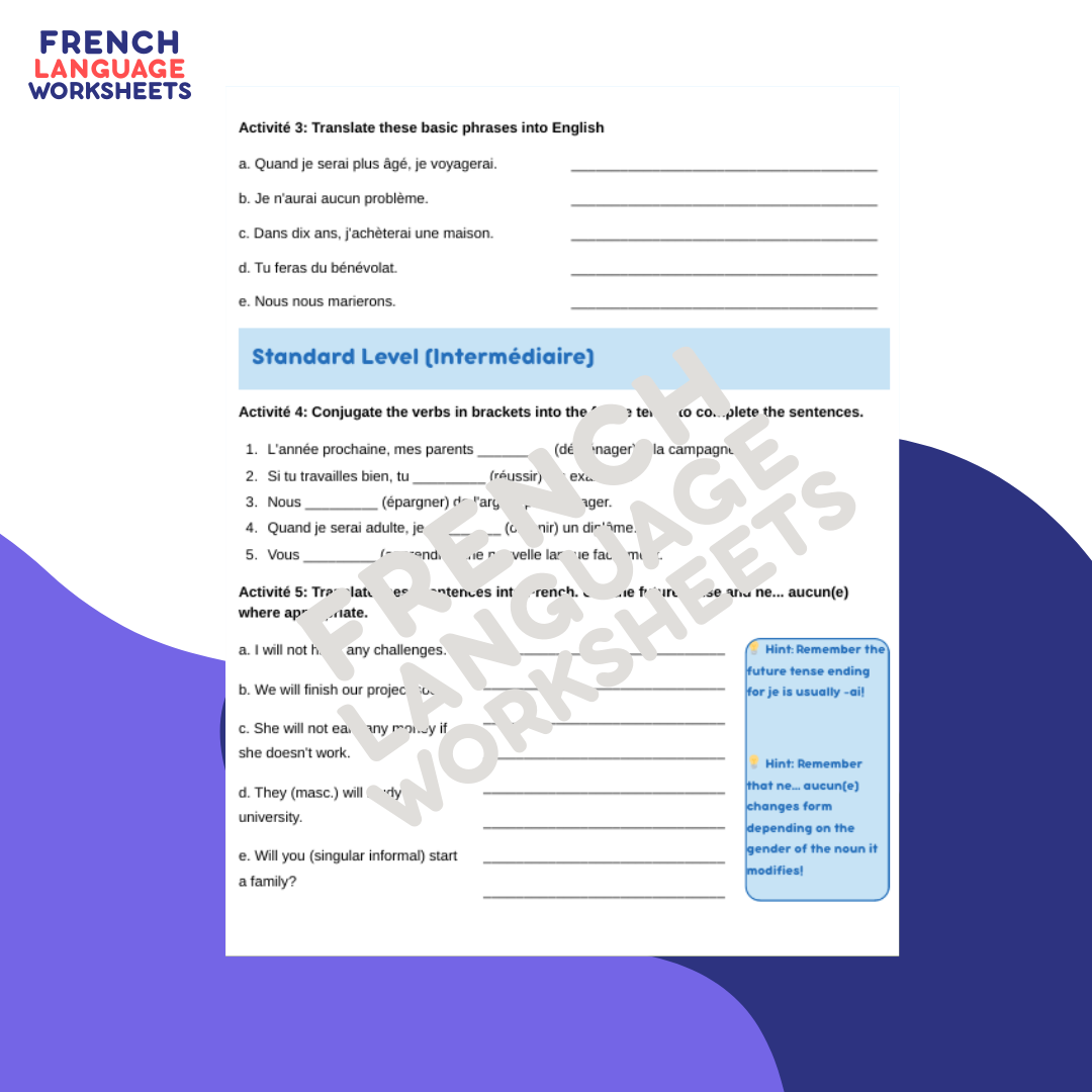 Mon Futur Moi - GCSE French Worksheet (AQA Theme 1)