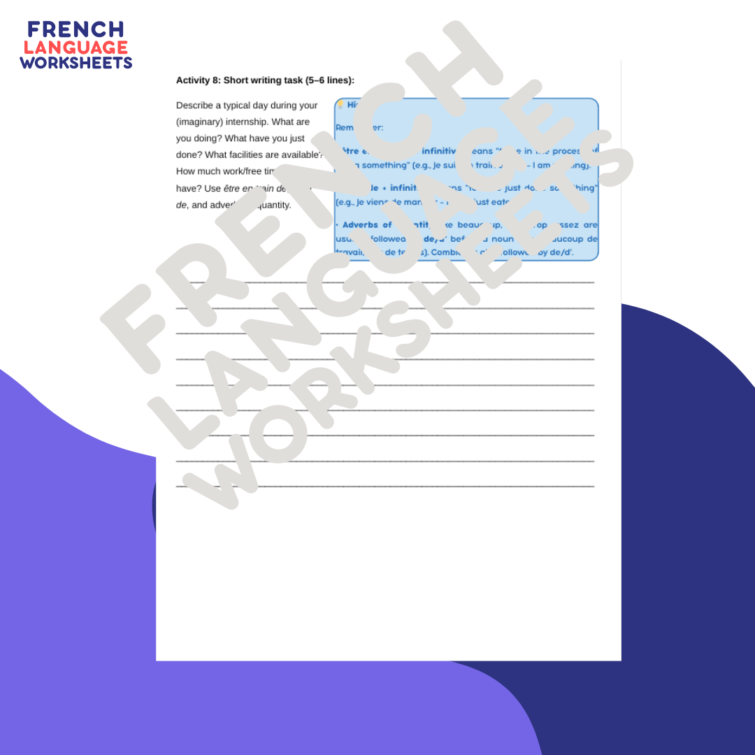 Mon Stage en Enterprise - GCSE French Worksheet (AQA Theme 1)
