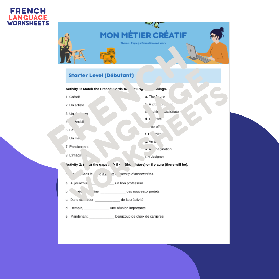 Mon Métier Créatif - GCSE French Worksheets (AQA Theme 1)