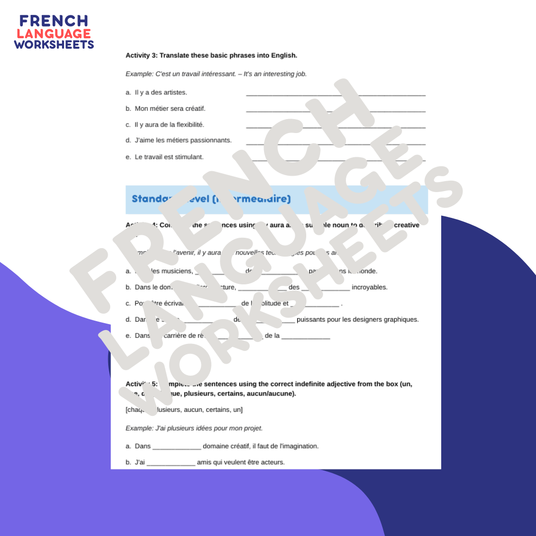 Mon Métier Créatif - GCSE French Worksheets (AQA Theme 1)