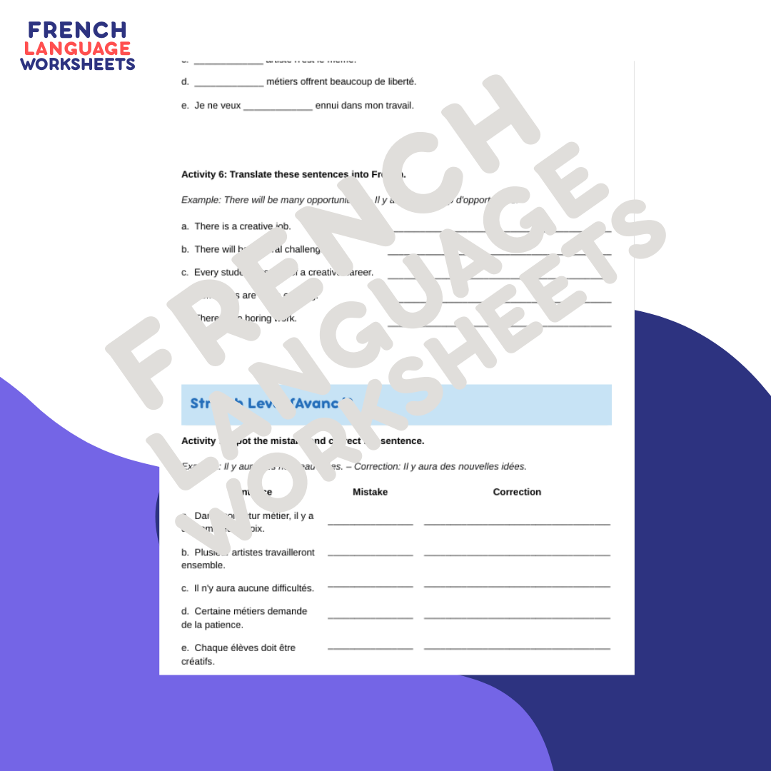 Mon Métier Créatif - GCSE French Worksheets (AQA Theme 1)