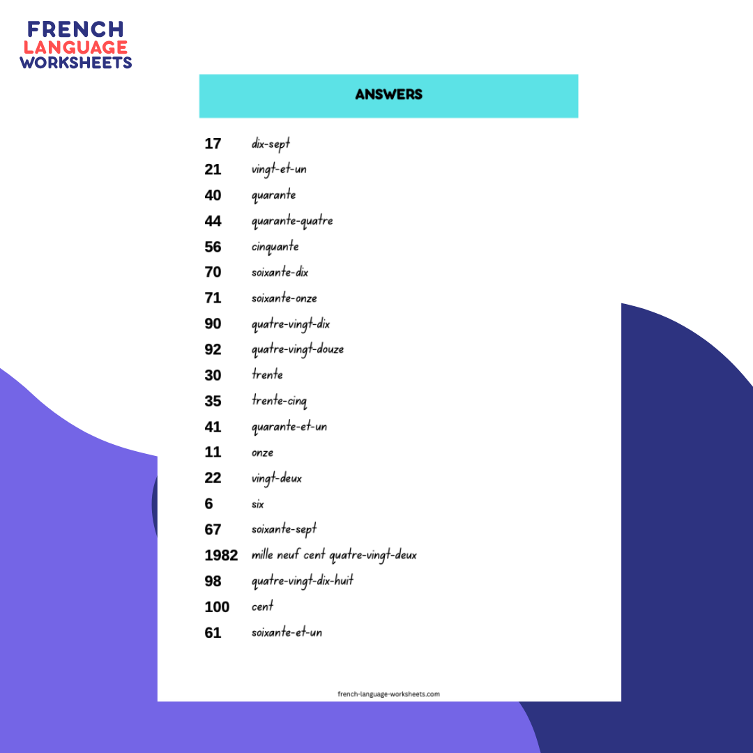 Beginner French Worksheets – Numbers: Printable PDF + Answers