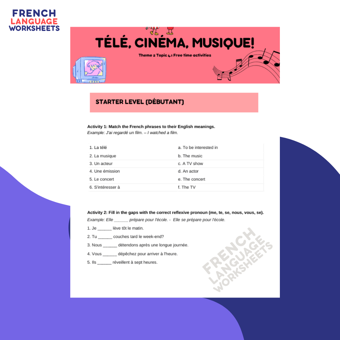 Télé, cinéma, musique! - GCSE French Worksheet (AQA Theme 2)