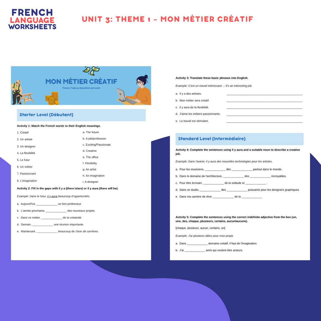 GCSE French AQA Theme 1 Worksheet Bundle (People & Lifestyle)