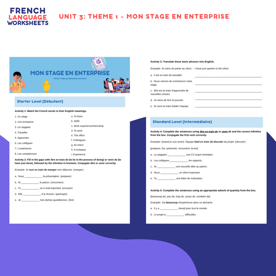 GCSE French AQA Theme 1 Worksheet Bundle (People & Lifestyle)