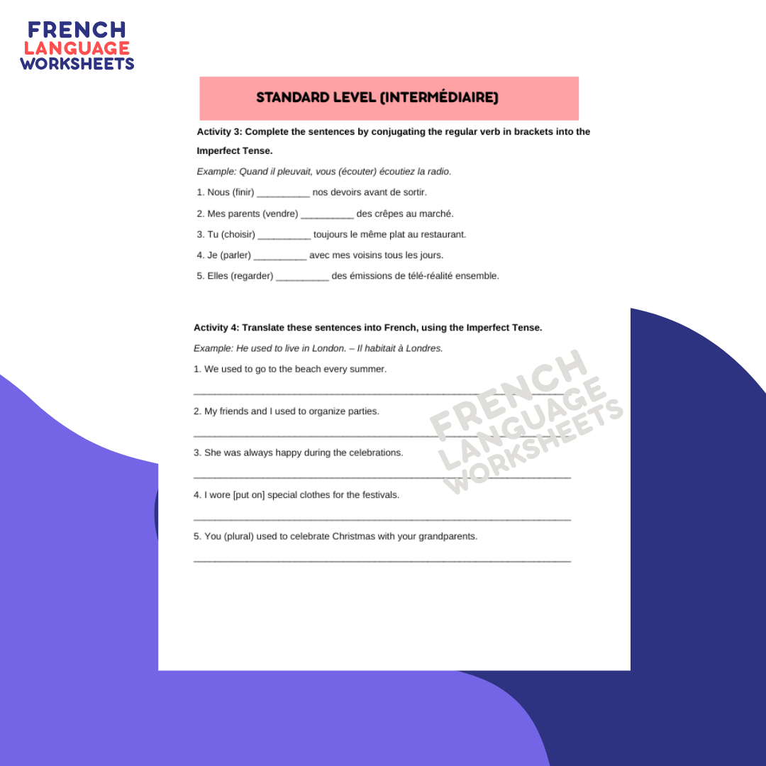 Je faisais la fête comme ça - GCSE French Worksheet (AQA Theme 2)