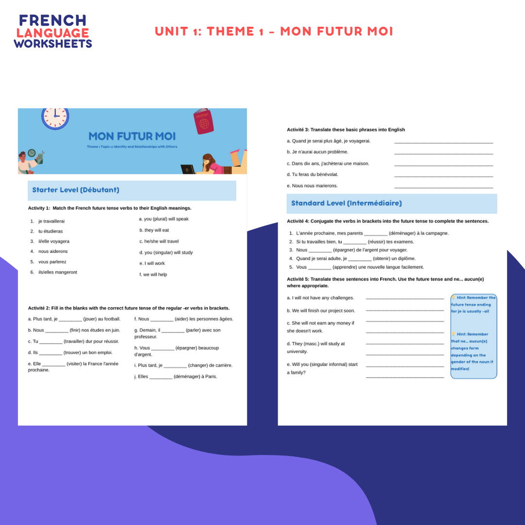 GCSE French AQA Theme 1 Worksheet Bundle (People & Lifestyle)