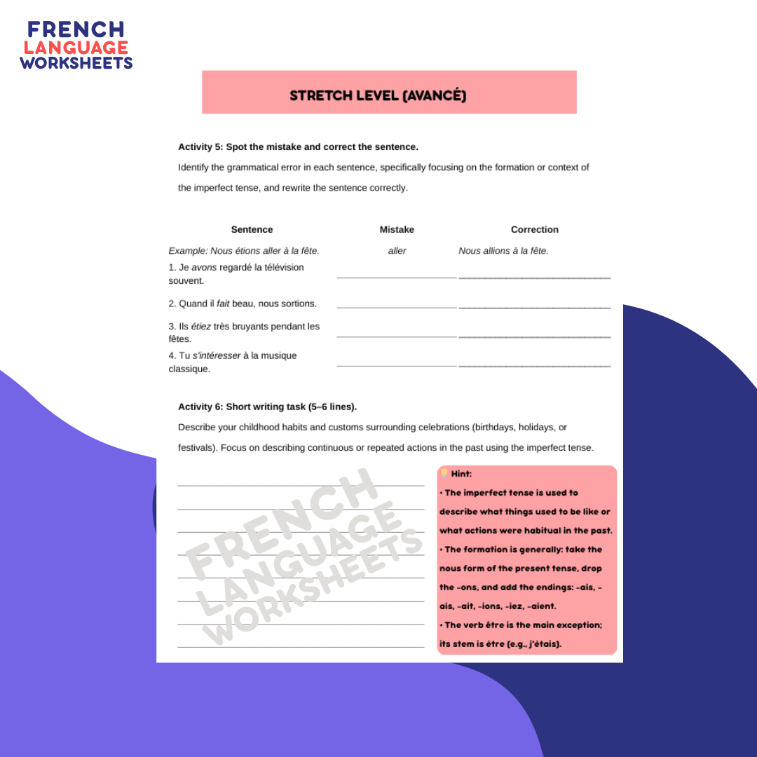 Je faisais la fête comme ça - GCSE French Worksheet (AQA Theme 2)