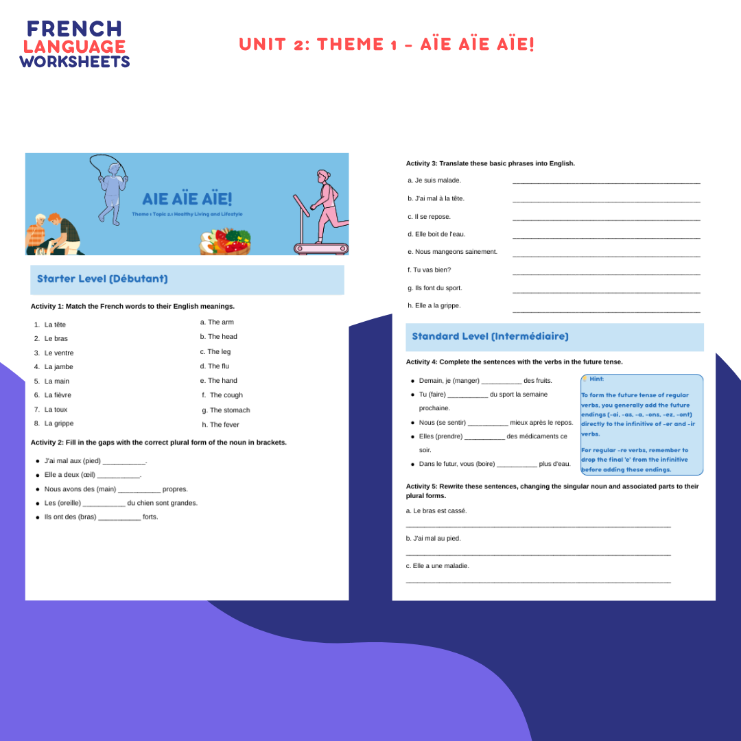 GCSE French AQA Theme 1 Worksheet Bundle (People & Lifestyle)