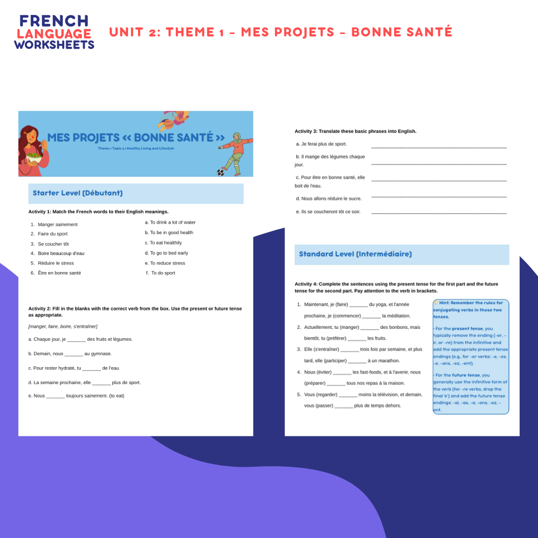 GCSE French AQA Theme 1 Worksheet Bundle (People & Lifestyle)