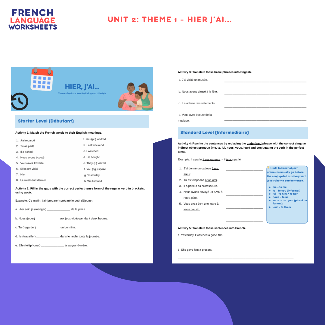 GCSE French AQA Theme 1 Worksheet Bundle (People & Lifestyle)