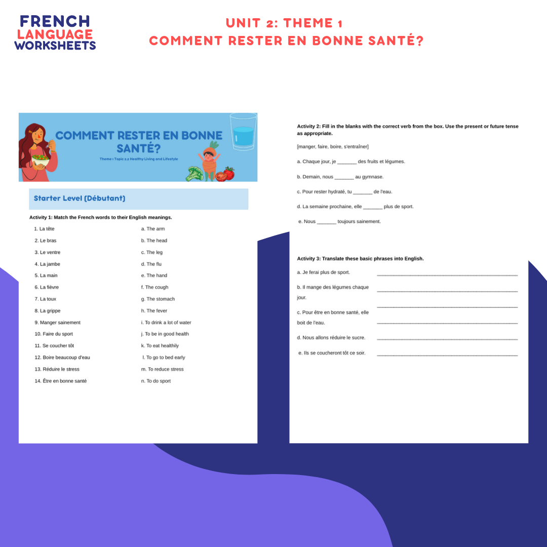 GCSE French AQA Theme 1 Worksheet Bundle (People & Lifestyle)