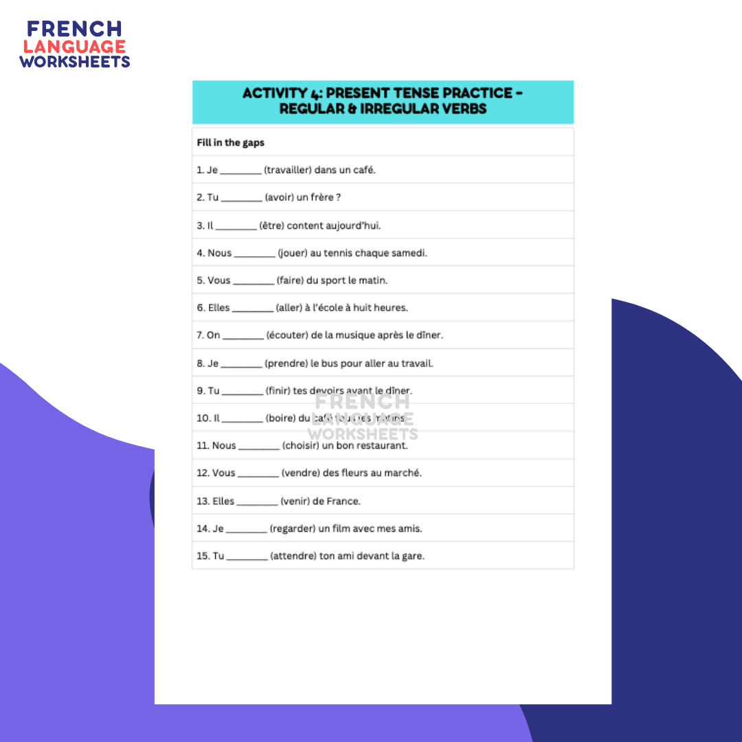 Beginner French Worksheets – Present Tense (Full Version)