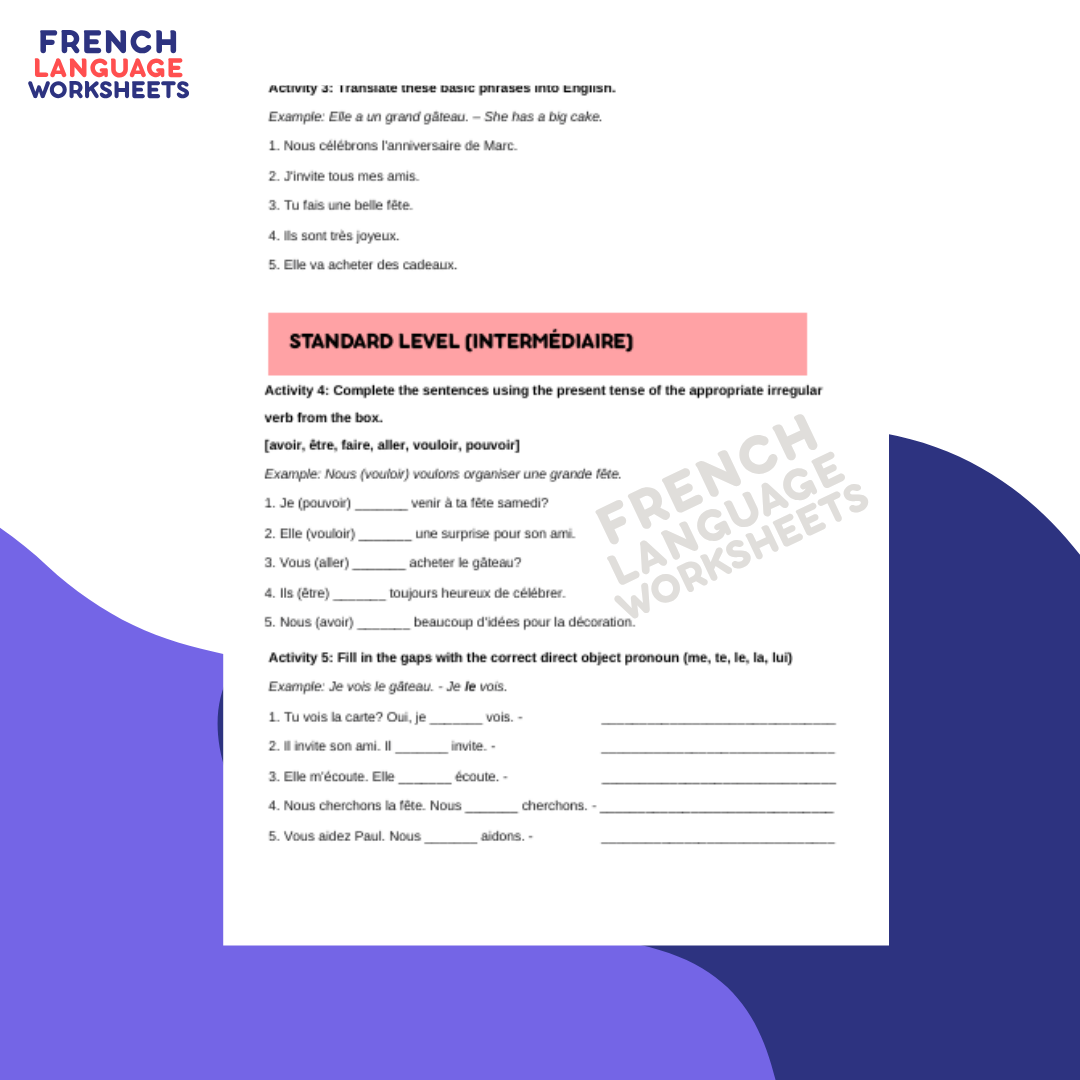 Bon Anniversaire! - GCSE French Worksheet (AQA Theme 2)