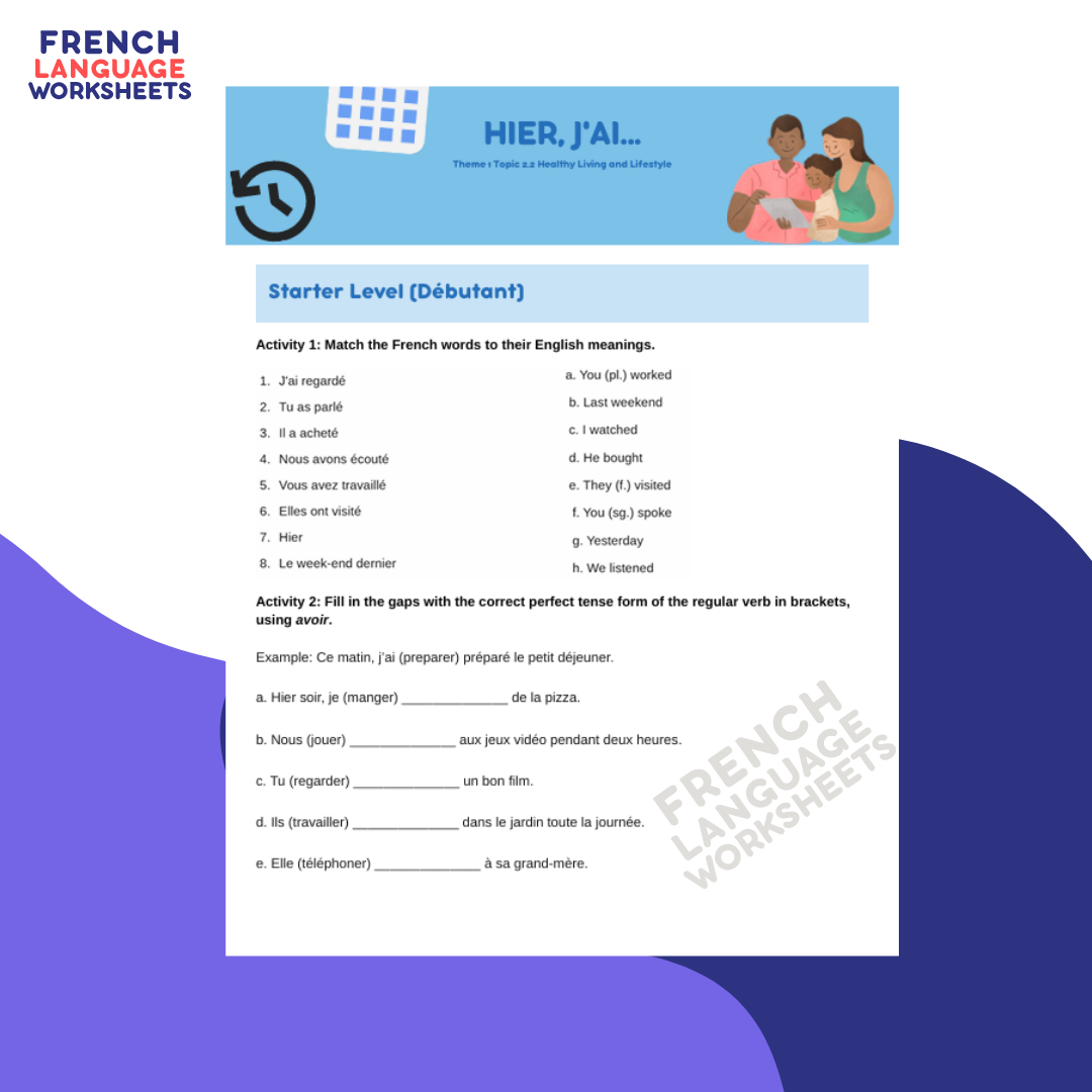 Hier, J'ai... GCSE French Worksheet (AQA Theme 1)