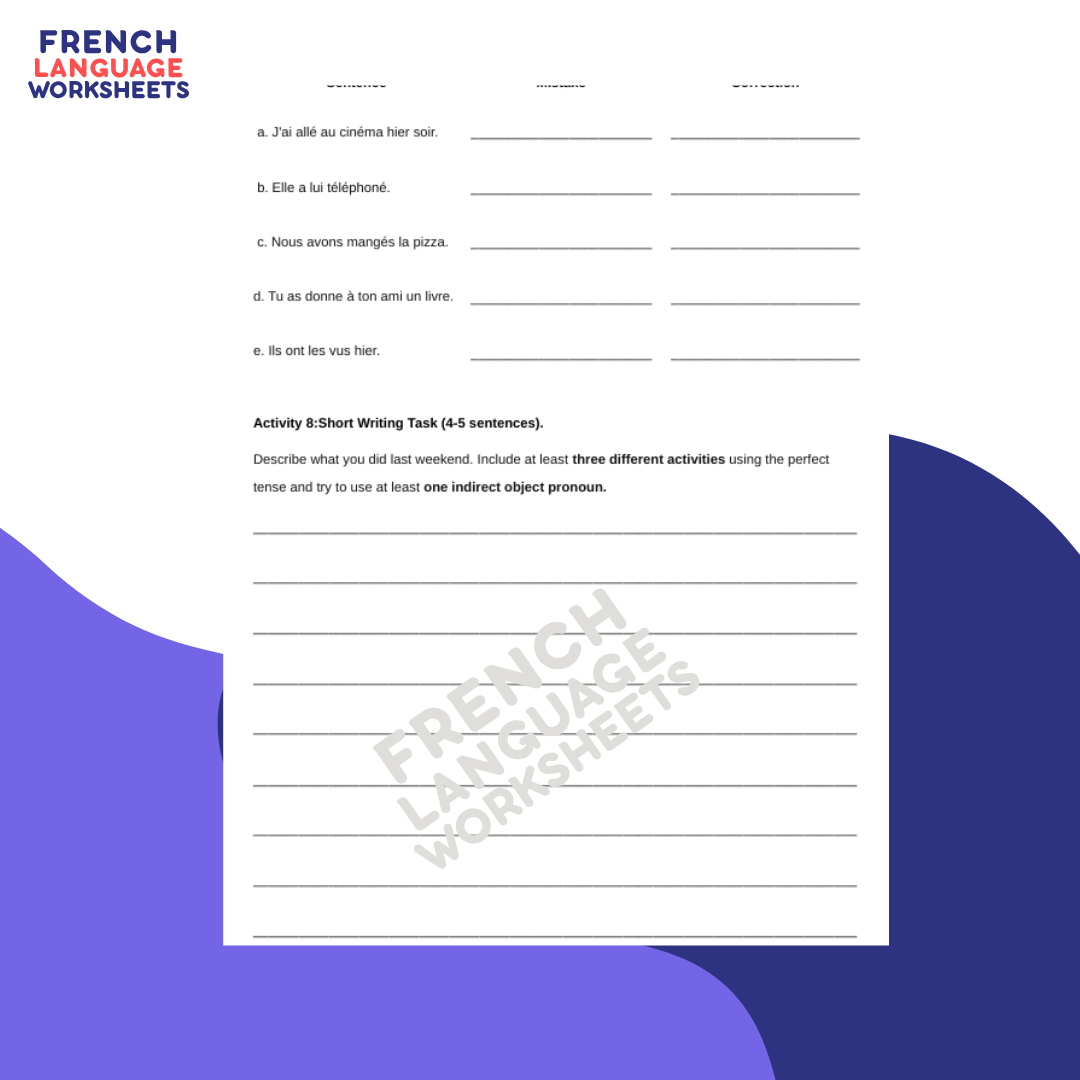 Hier, J'ai... GCSE French Worksheet (AQA Theme 1)