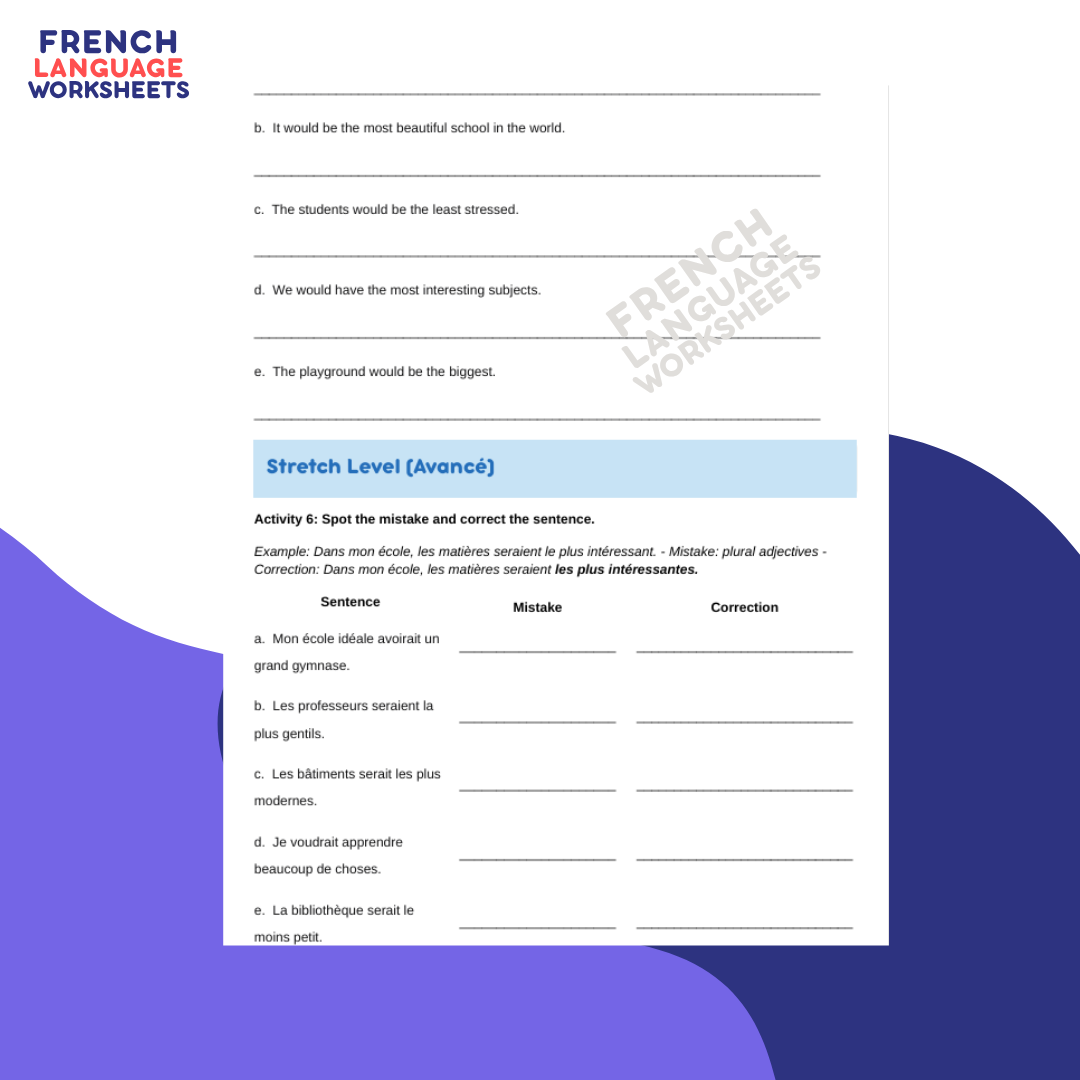 L'école de mes rêves GCSE French Worksheet (AQA Theme 1)