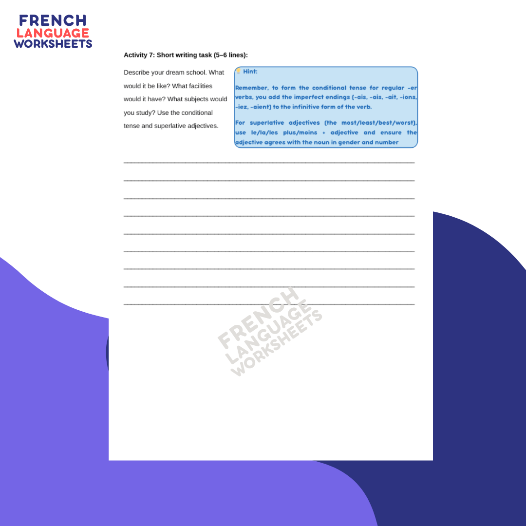 L'école de mes rêves GCSE French Worksheet (AQA Theme 1)