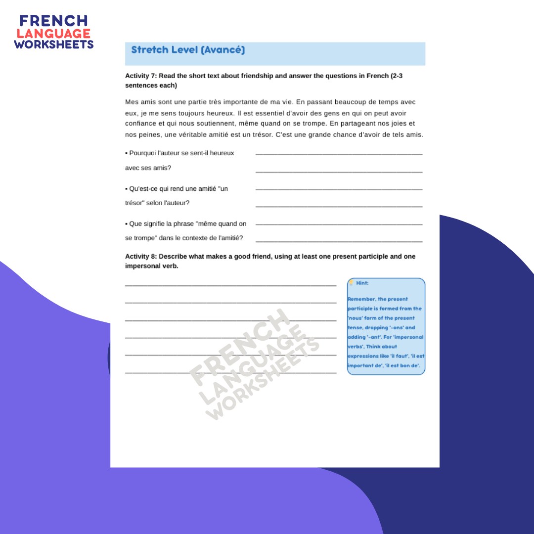 Les Amis, C'est Ma Vie - GCSE French Worksheet (AQA Theme 1)