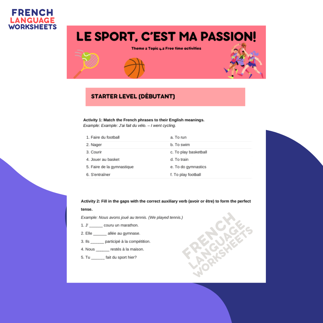 Le sport, c'est ma passion! - GCSE French Worksheet (AQA Theme 2)