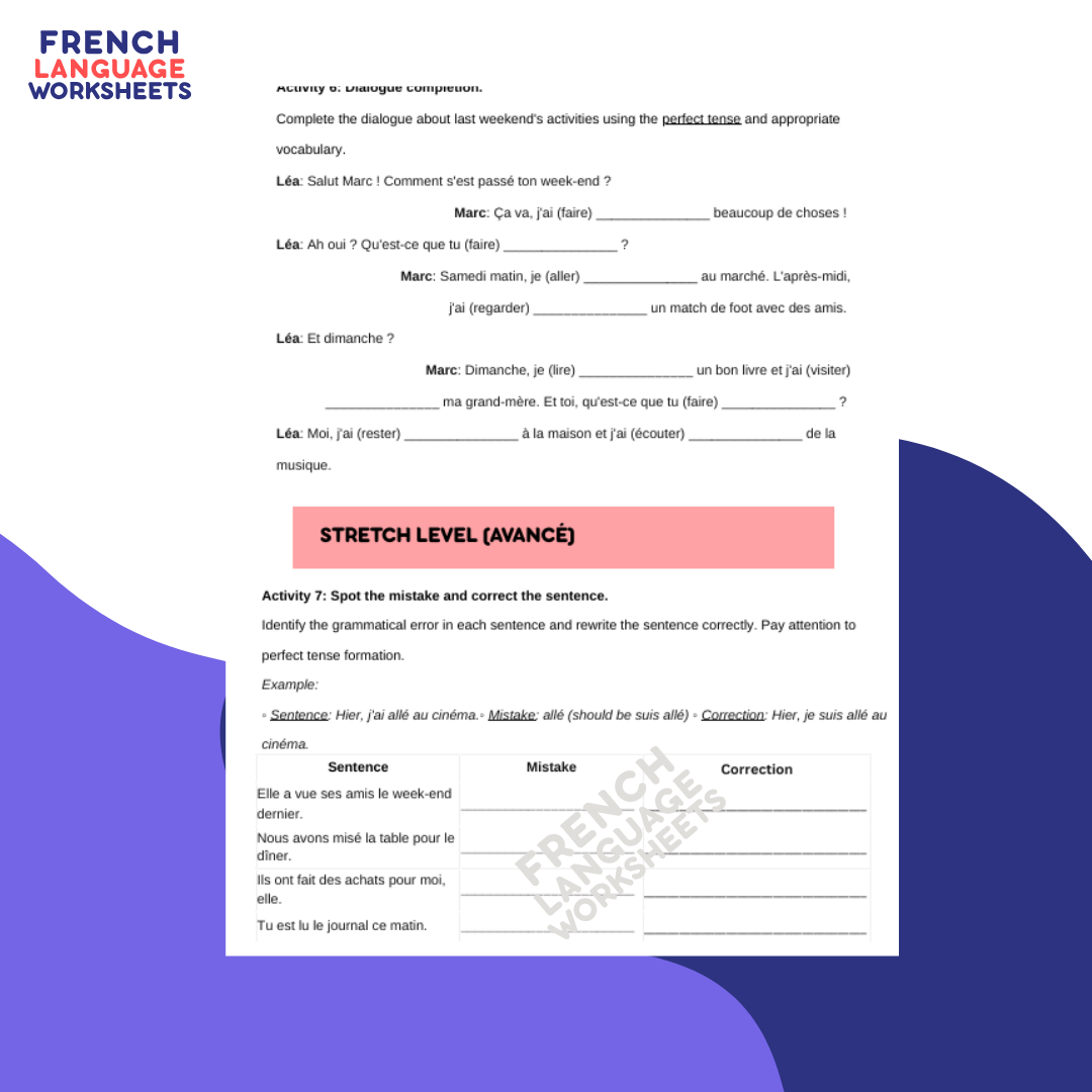 Le Weekend Dernier - GCSE French Worksheet (AQA Theme 2)