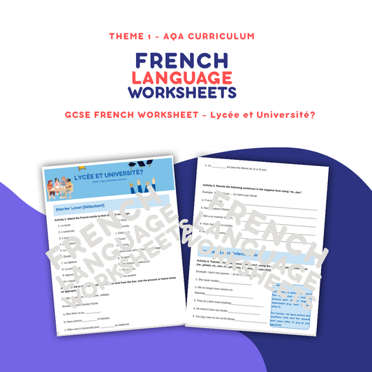 Lycée et Université? GCSE French Worksheet (AQA Theme 1)