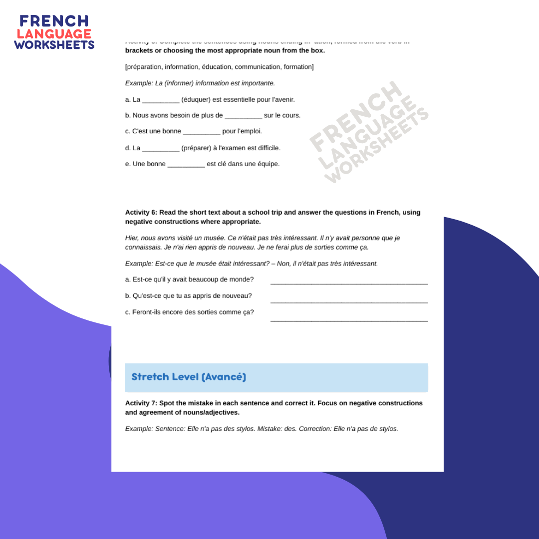 Lycée et Université? GCSE French Worksheet (AQA Theme 1)